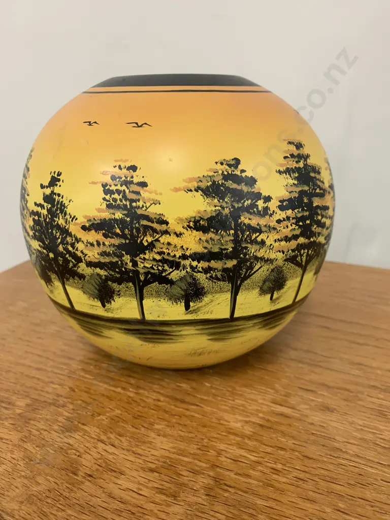 Vase Yellow And Black Forest And Farm Scene Image 1++