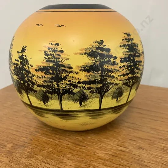Vase Yellow And Black Forest And Farm Scene