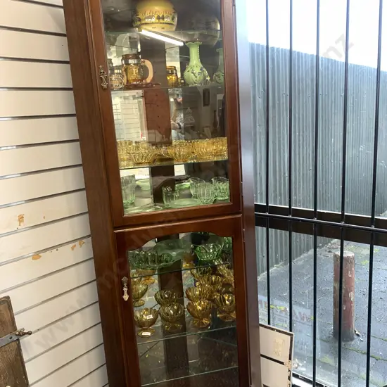Mahogany Corner China Cabinet, 2 Glass Doors, Mirror Interior, 6 Glass Shelves, H181 W70cm