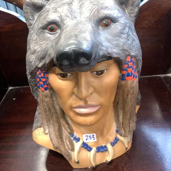 Retro Terracotta Indian Bust With Coyote