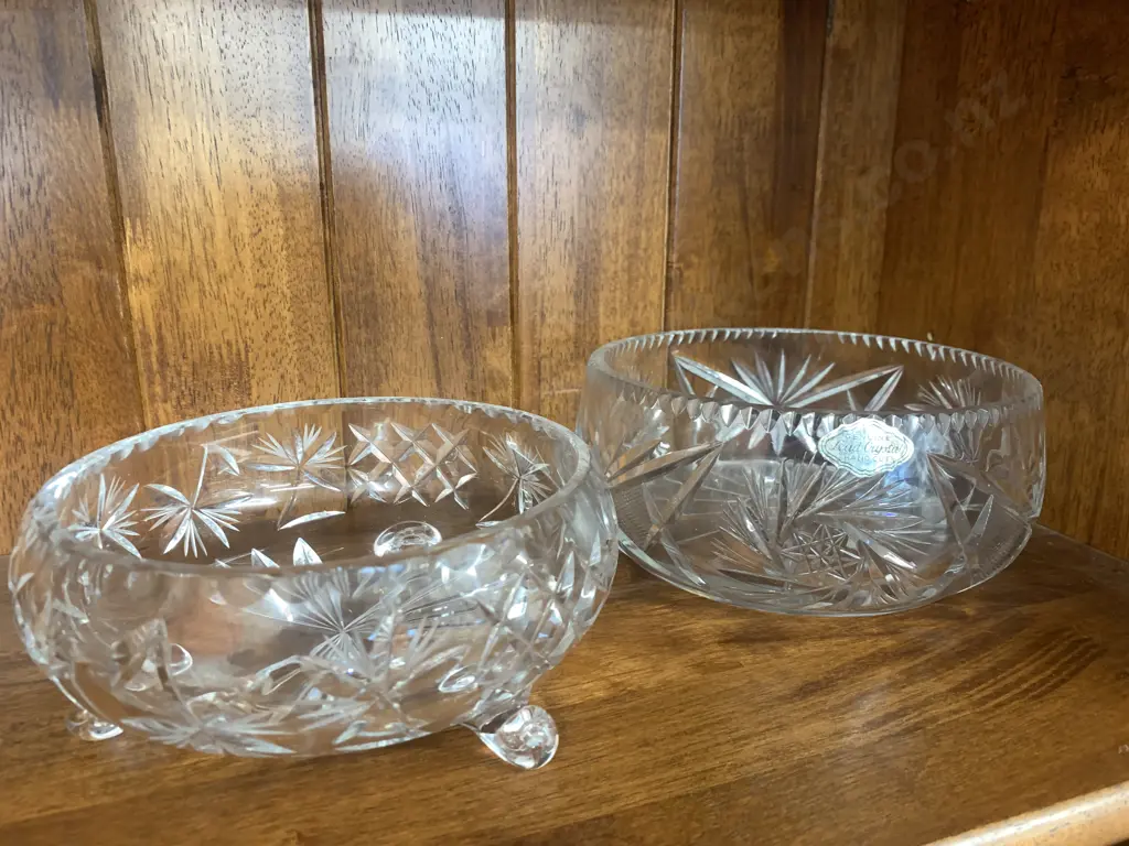 Vintage Genuine Hand Cut Crystal Bowl & Round Tri Legged Crystal Bowl Image 1++