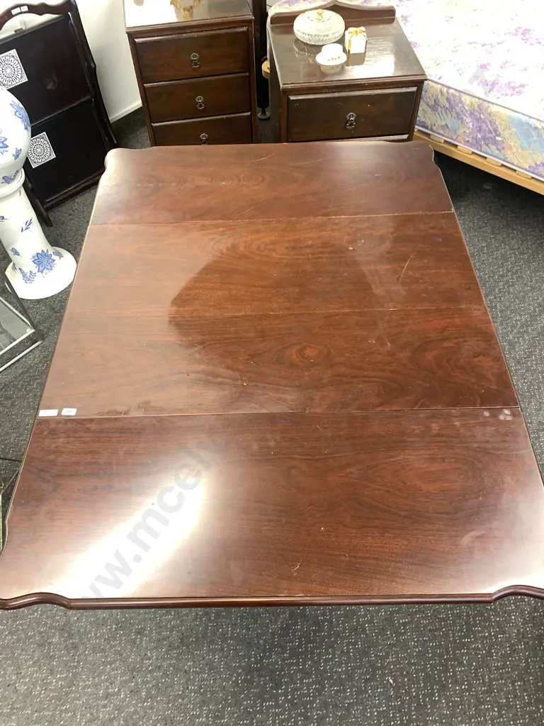 Mahogany Drop leaf Table, 2 Drawer, Single Pedestal, Brass Feet On Castors, H72 W87.5 D57/116cm Image 1++
