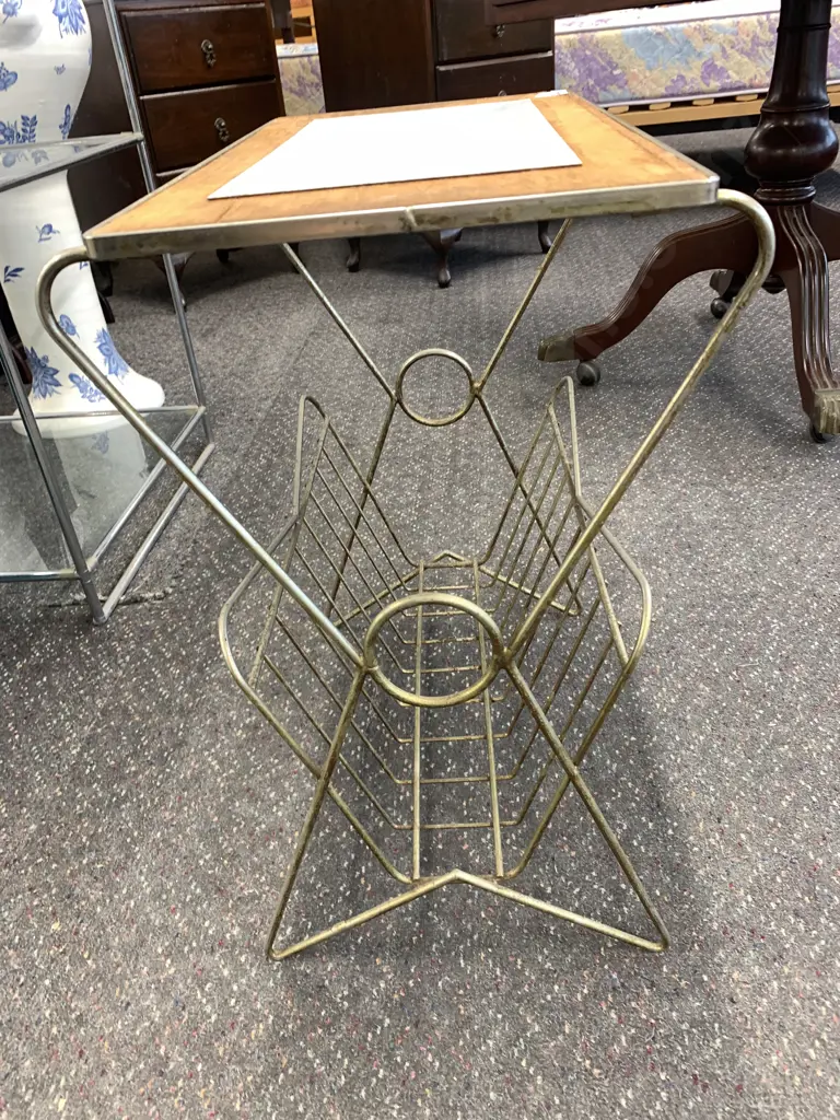 Retro Occasional Table With Magazine Rack, Formica Insert On Top, H52 W46 D32cm Image 1++