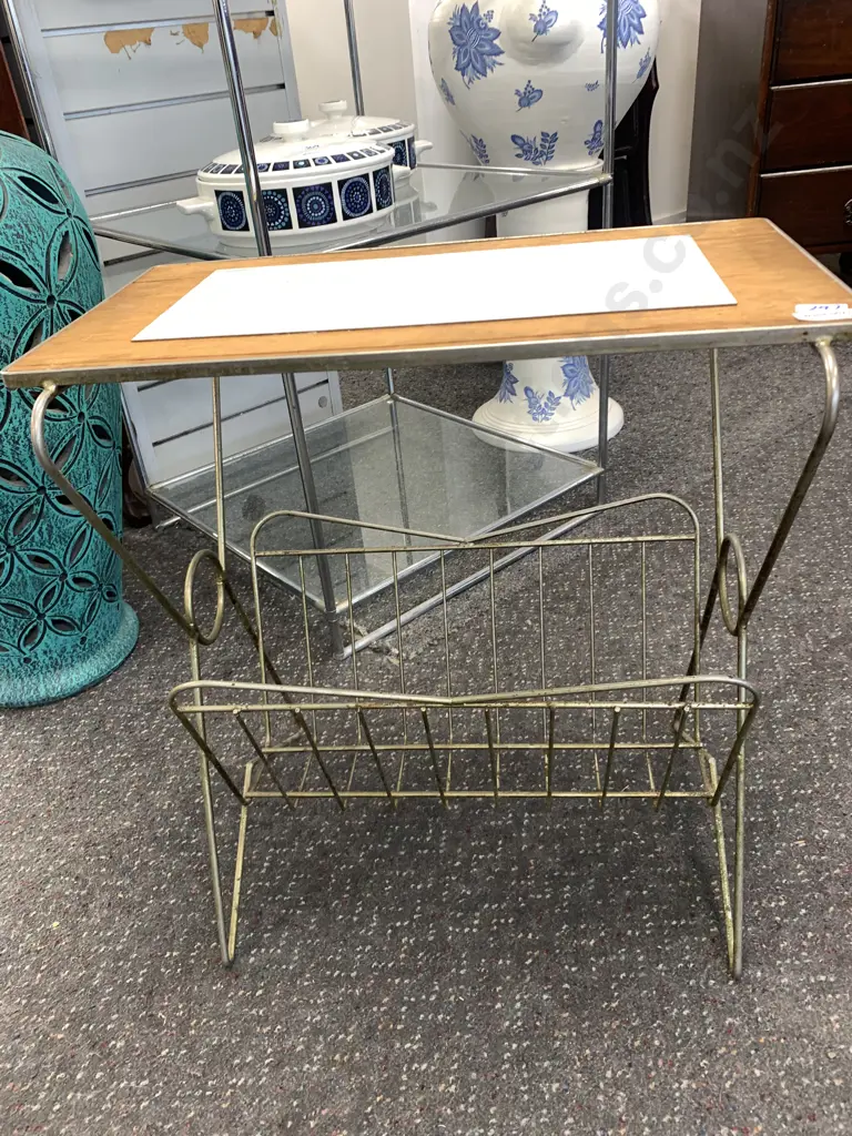 Retro Occasional Table With Magazine Rack, Formica Insert On Top, H52 W46 D32cm Image 1++