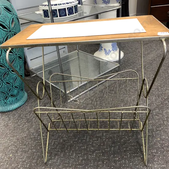 Retro Occasional Table With Magazine Rack, Formica Insert On Top, H52 W46 D32cm