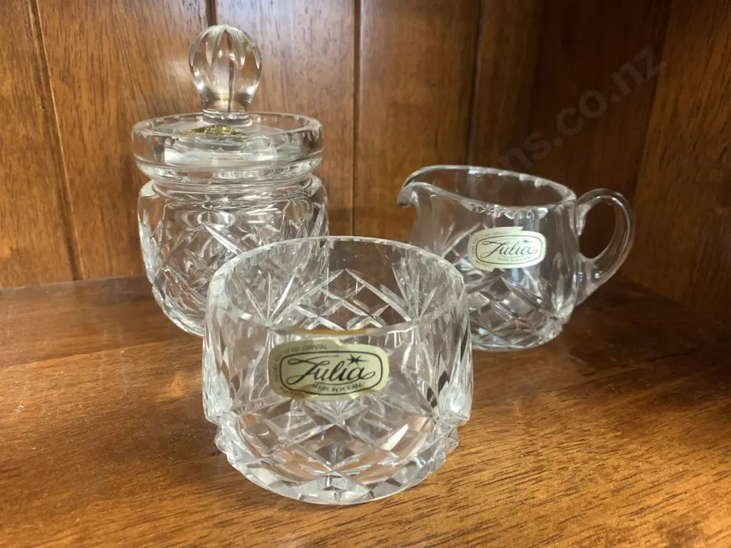 'Julia' Lead Crystal Sugar Bowl, Creamer & Bowl Image 1++