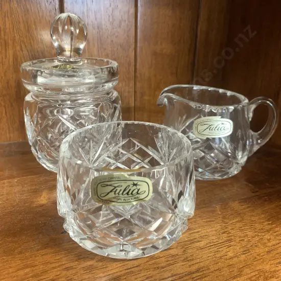 'Julia' Lead Crystal Sugar Bowl, Creamer & Bowl
