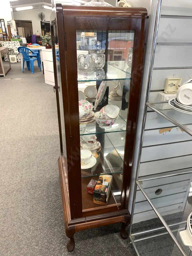 Mahogany China Display Cabinet, 3 Glass Shelves, Mirror Backed, Cab Legs, H120 W70 D38cm Image 1++