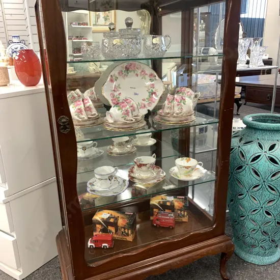 Mahogany China Display Cabinet, 3 Glass Shelves, Mirror Backed, Cab Legs, H120 W70 D38cm