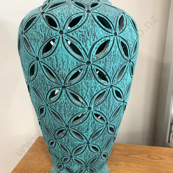 Oman Pottery Painted Green Urn, H70 W40cm