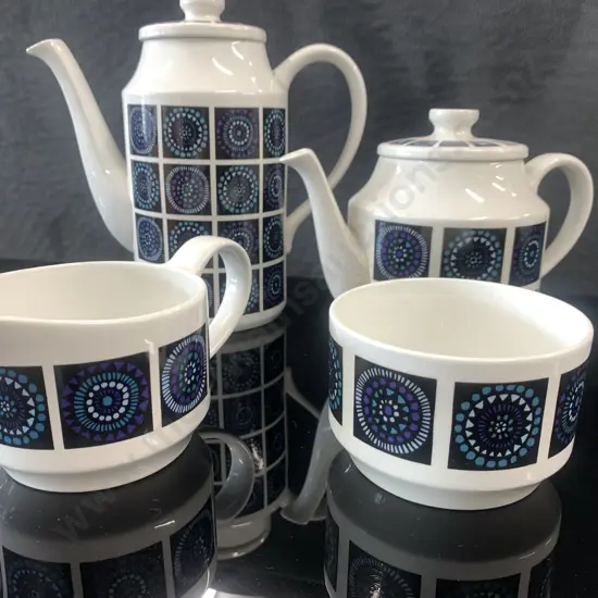 Vintage Midwinter Marquis Of Queensbury Madeira Pattern Coffee Pot, Teapot, Creamer & Sugar Bowl