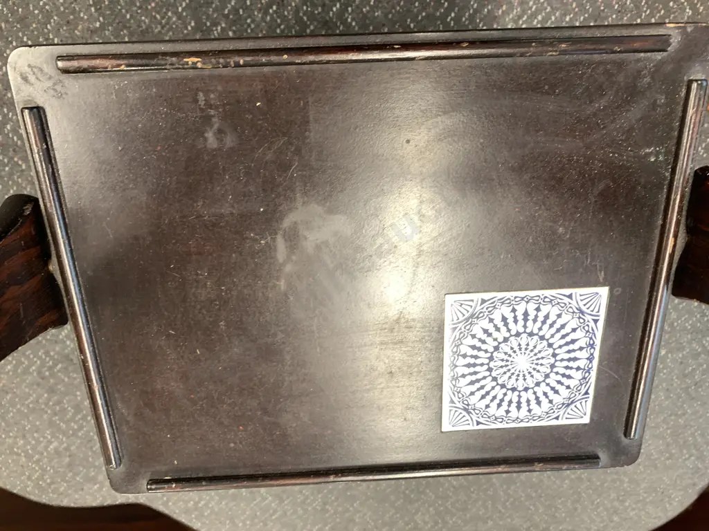 Vintage Mahogany Stained Fold Up 2 Tier Shelf Unit With Blue / White Tile Detail Image 1++