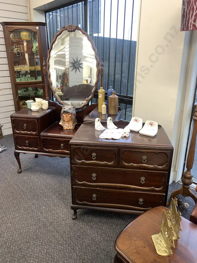 Mahogany 5 Piece Bedroom Suite, Country Comfort Mattress, Dressing Table, Tallboy, Pair of Bedside Cabinets & Bed Image 1++