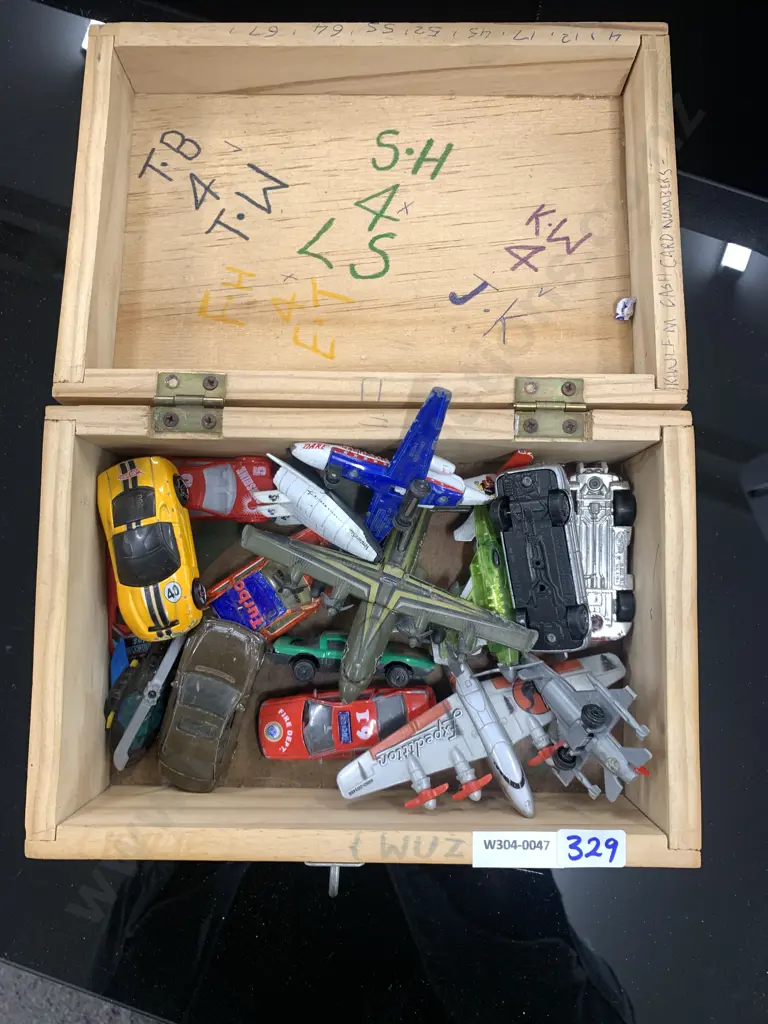 Wooden Box, Assorted Model Toy Cars & Planes Image 1++