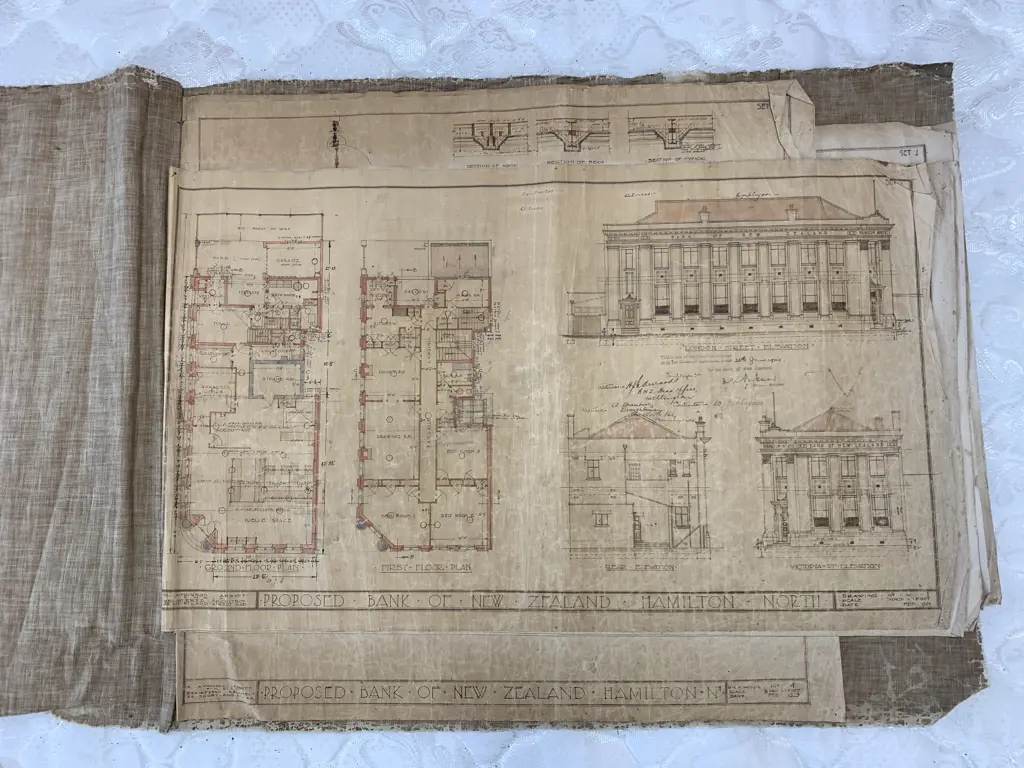 Antique Bank Of New Zealand Hamilton North Branch Plans, 1929 Image 1++
