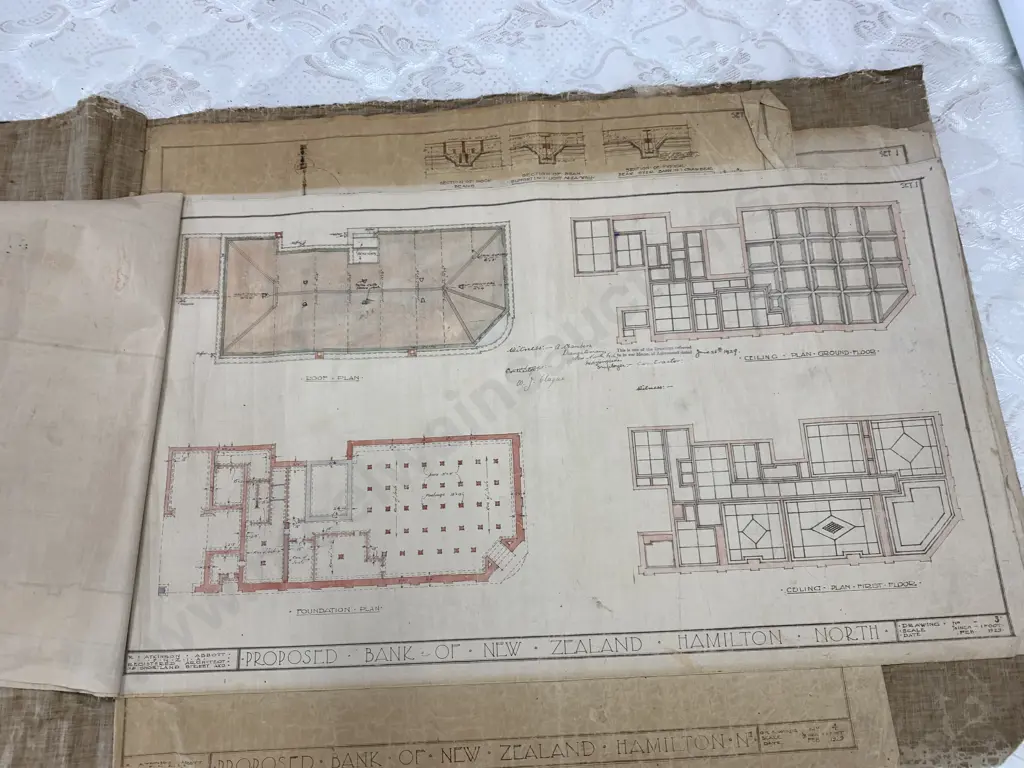 Antique Bank Of New Zealand Hamilton North Branch Plans, 1929 Image 1++