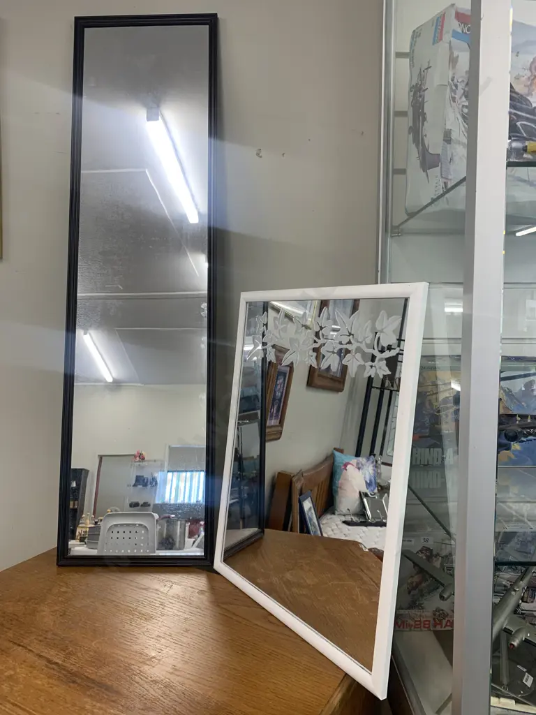 Mirrors x 2, 124cm Brown Rectangular & 58 x 47cm White Framed Image 1++
