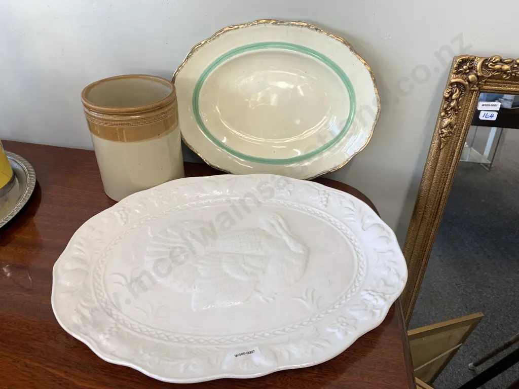 Alfred Meakin Oval Platter, White Turkey Oval Platter & Stone Jar (af)   Image 1++