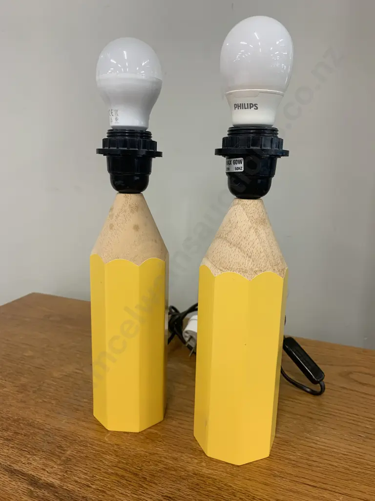 Pair of Funky Yellow Crayon Table Lamp Bases Image 1++