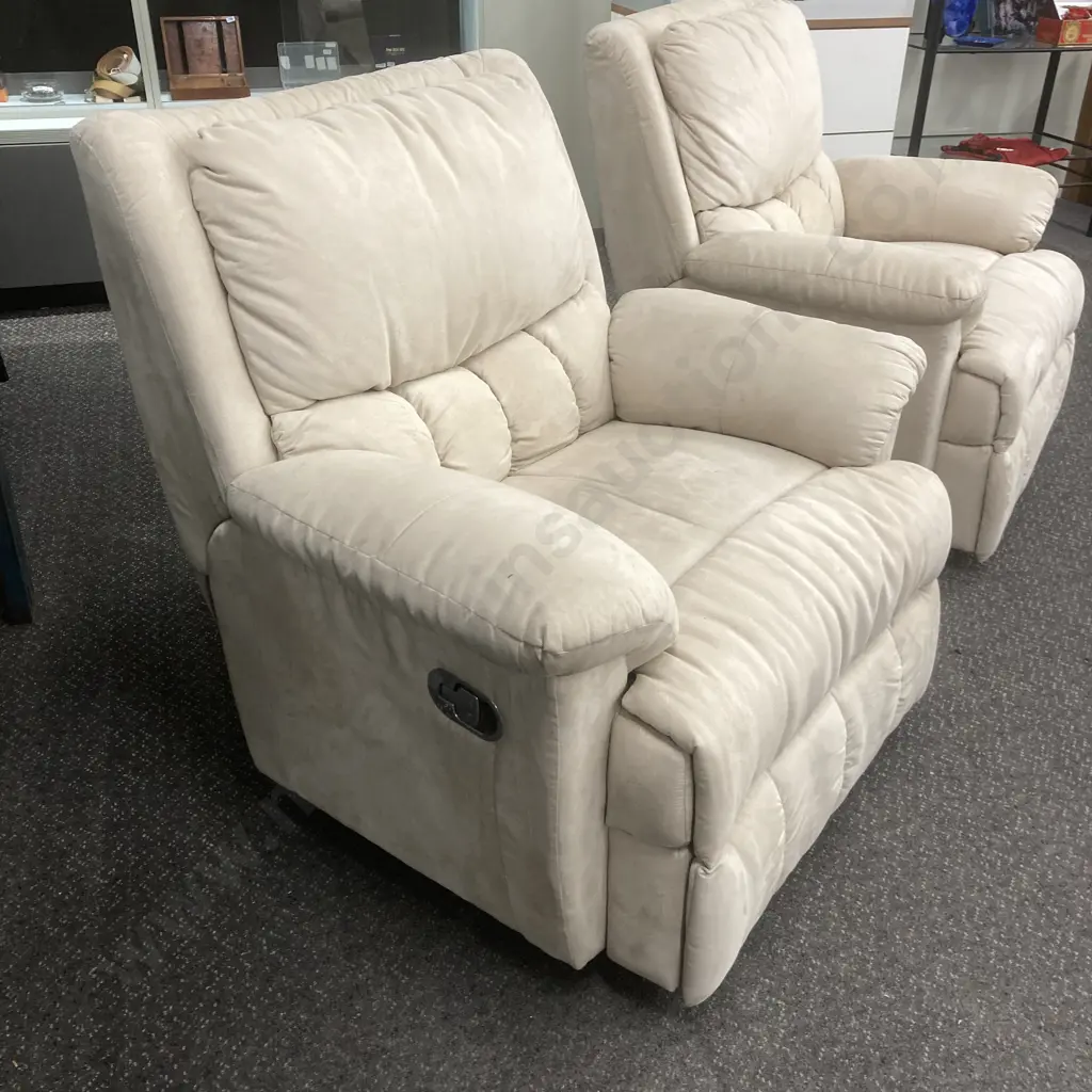 Pair of Cream Microsuede Recliner Chairs Image 1++