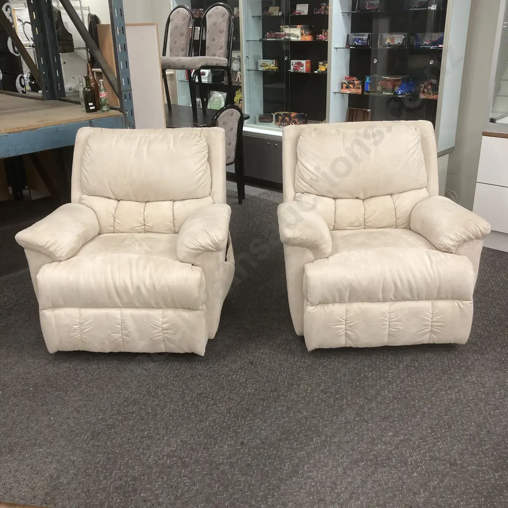 Pair of Cream Microsuede Recliner Chairs Image 1++