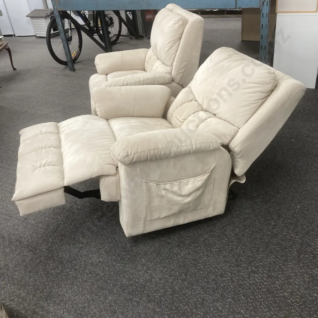 Pair of Cream Microsuede Recliner Chairs Image 1++