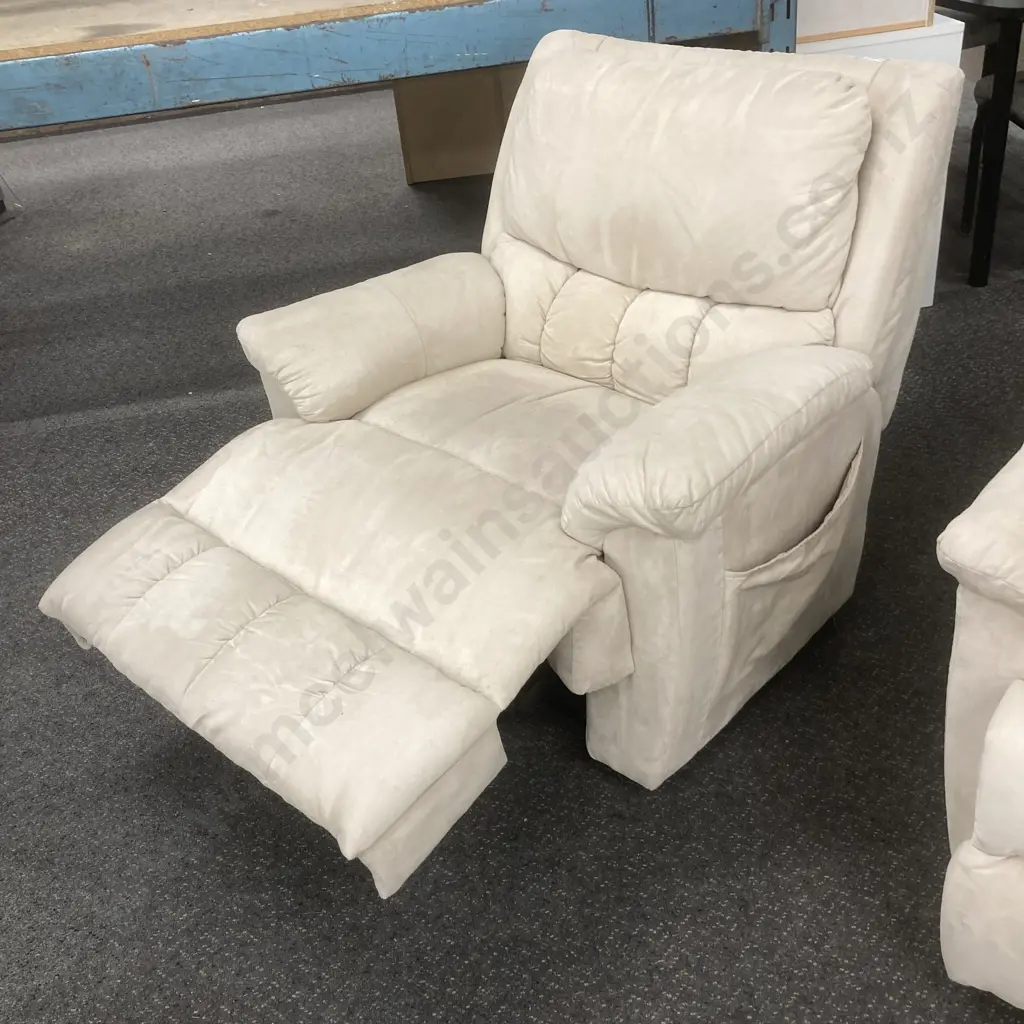 Pair of Cream Microsuede Recliner Chairs Image 1++