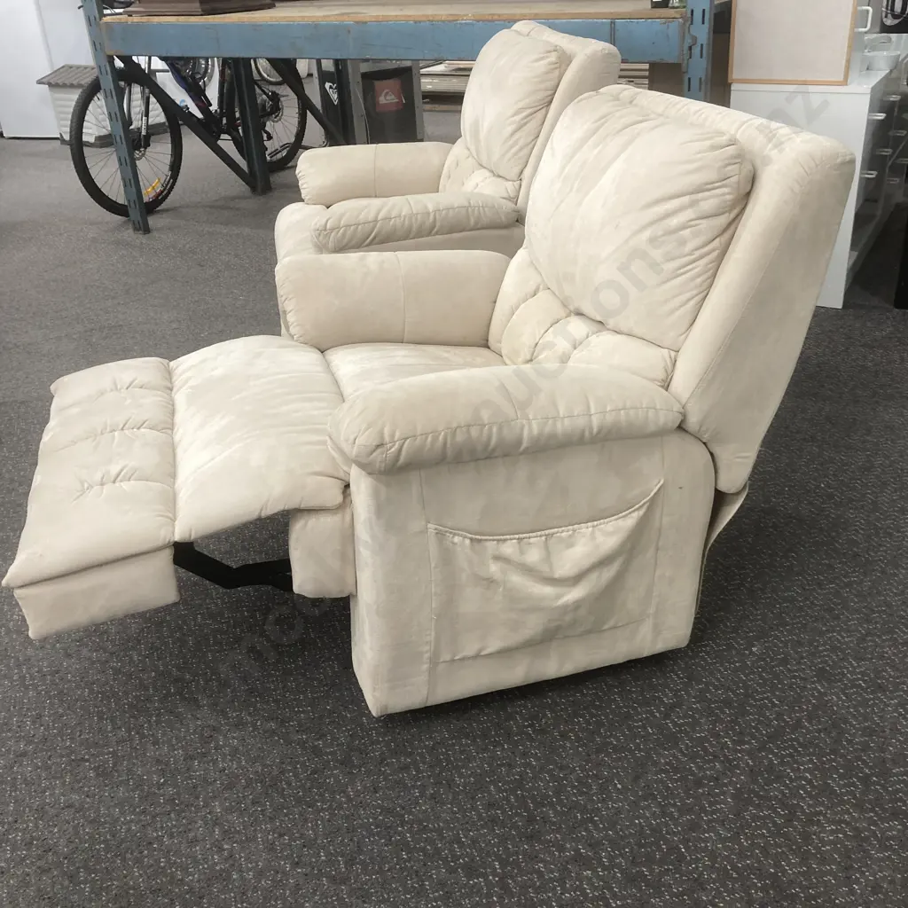 Pair of Cream Microsuede Recliner Chairs Image 1++