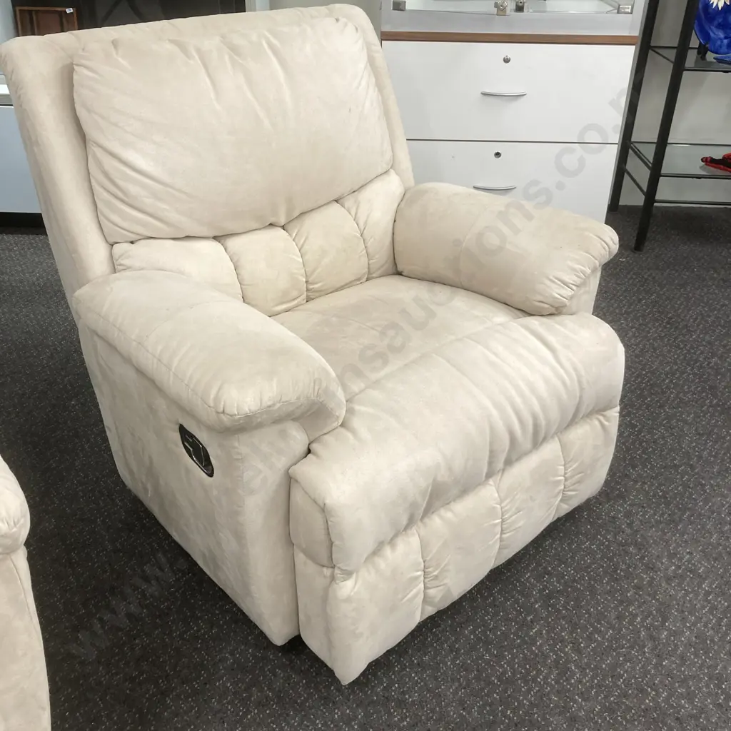 Pair of Cream Microsuede Recliner Chairs Image 1++