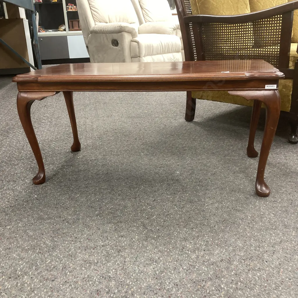 Mahogany Rectangular Coffee Table, Scalloped Edge, Cabriole Legs, H42 W90 D43cm Image 1++