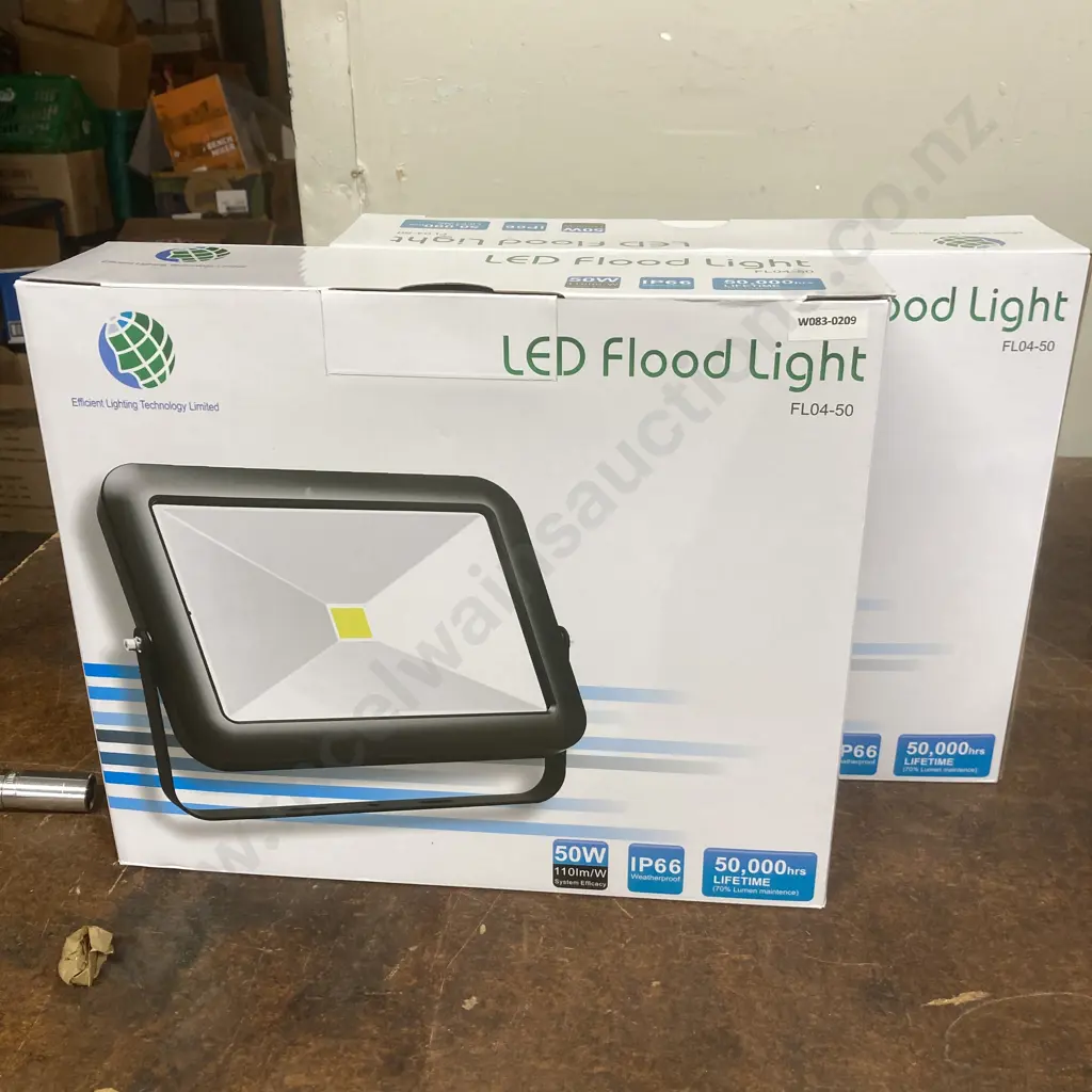 New LED Flood Lights, Model FLO4-50, 50W, IP66 Weatherproof, Pair of Image 1++
