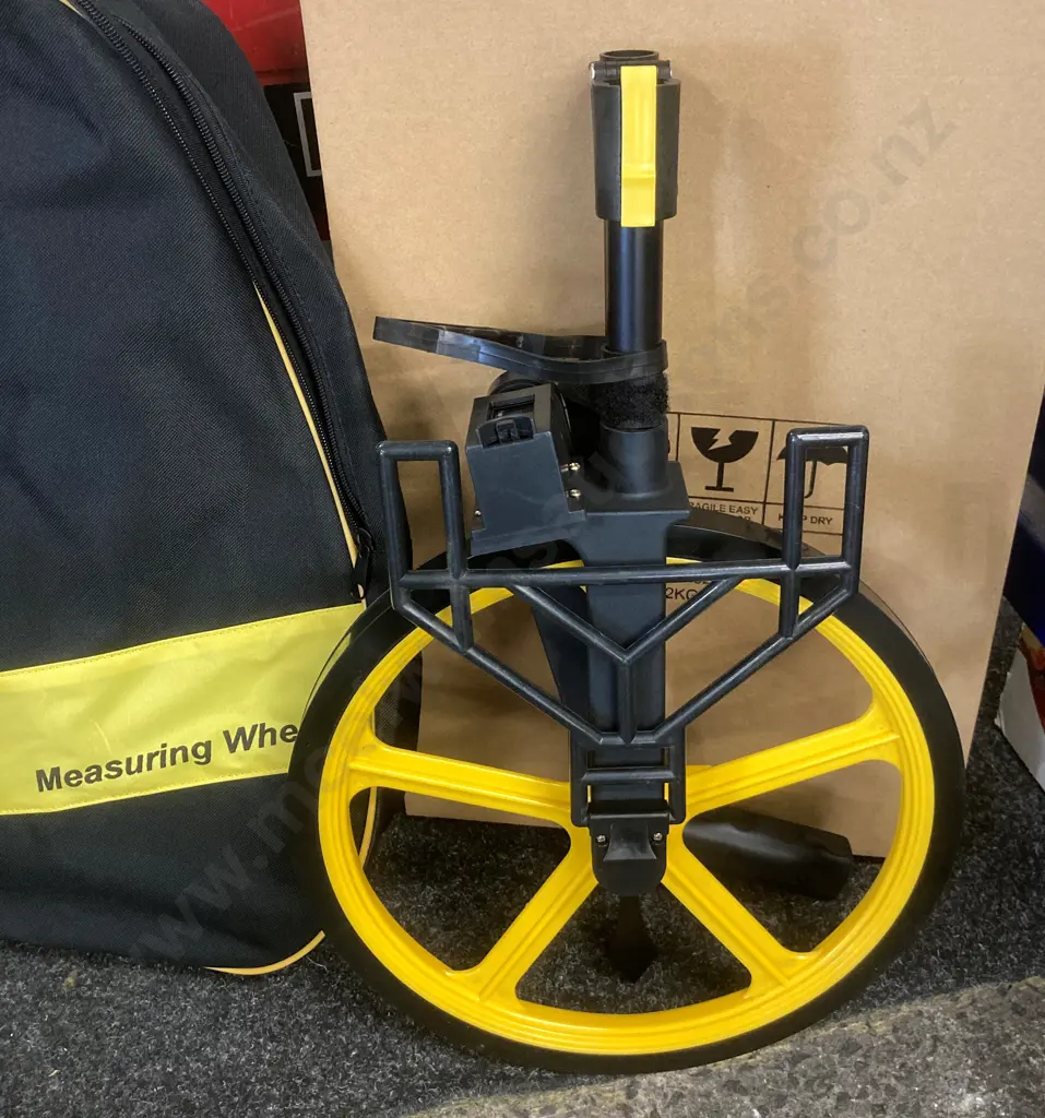 New 12" Measuring Wheel with Carry Bag, 320mm Dia wheel with stand, records up to 9999m, folds down to 510mm Image 1++