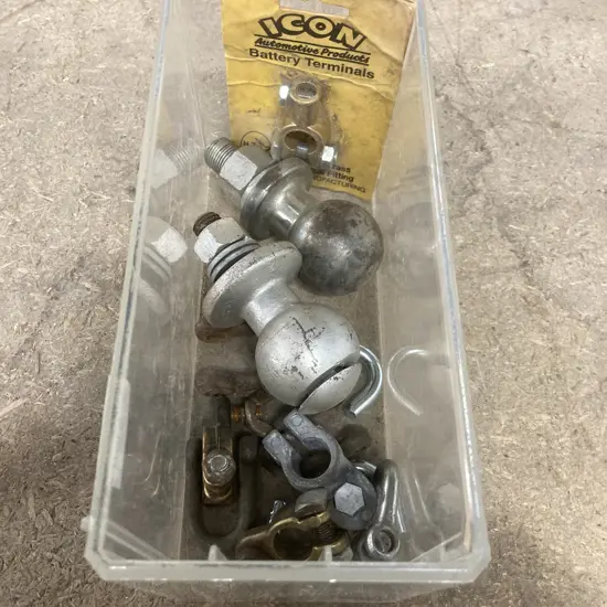 Clear Bin, Towballs, Battery Terminals Etc With a Bundle Of Huhui Spanners