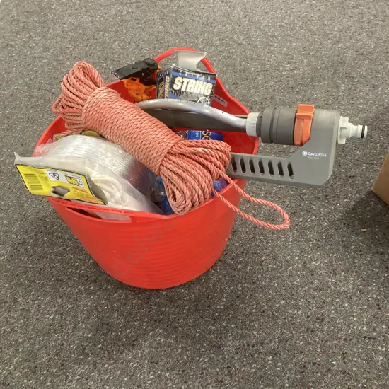 Red Bin Bungees, Sprinklers, Power Board, Ropes, Etc