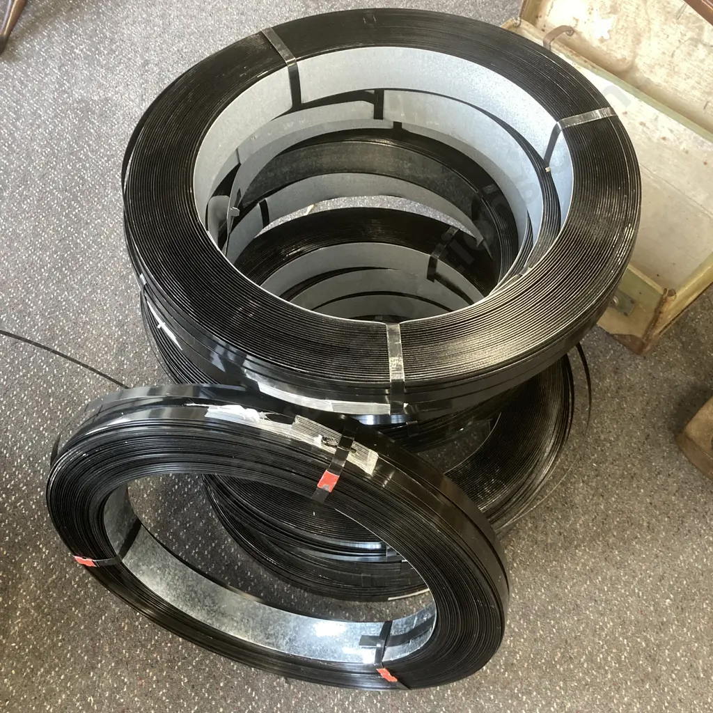 Fifteen Rolls of 16mm Black High Tensile? Steel Strapping, 45-50Kg? Each Roll, 545mm Dia, 60mm Core Image 1++