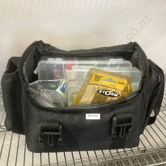 Black Magic Fishing Tackle Bag With Hooks, Lures, Line Etc