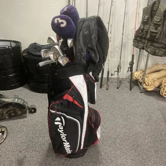 MacGregor Golf Clubs In A TaylorMade Golf Bag, Red / White & Black Colours