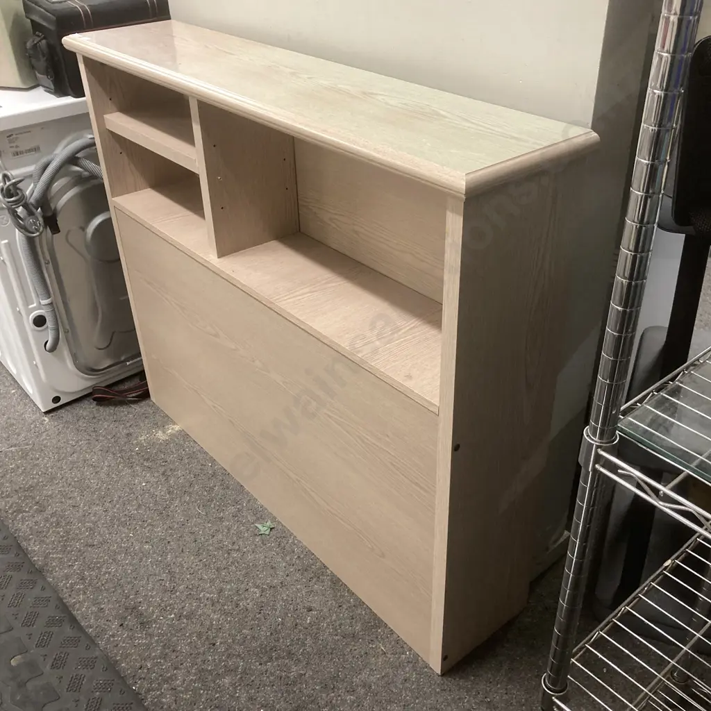 Oak Effect Headboard With Shelves & Storage, H101 W124 D27cm Image 1++