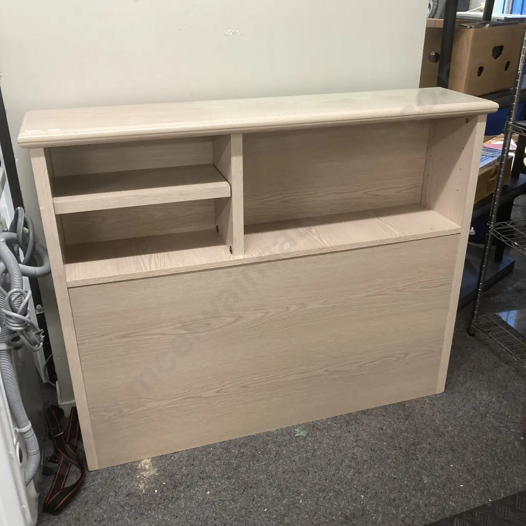 Oak Effect Headboard With Shelves & Storage, H101 W124 D27cm Image 1++