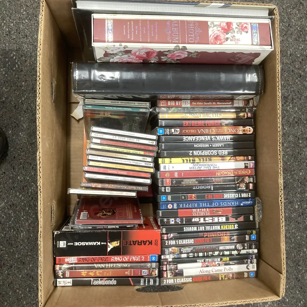 Box Of Assorted DVDs, CDs & Photo Albums Image 1++