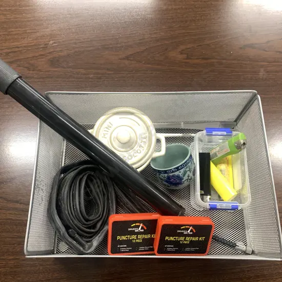 Selection Of Lidded Dish, Lighters, Bike Pump Etc