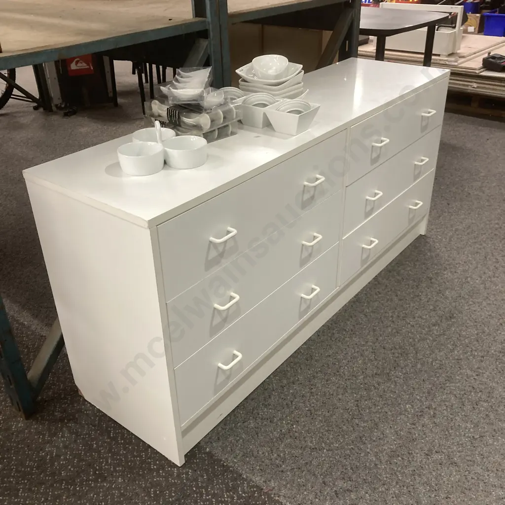 White 6 Drawer Lowboy, H74 W160.5 D44cm Image 1++