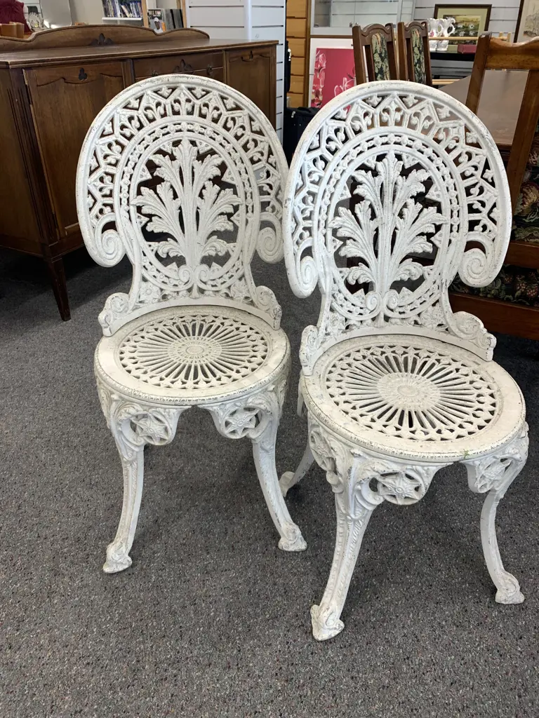 Pair of Ornate White Aluminium Patio Chairs Image 1++