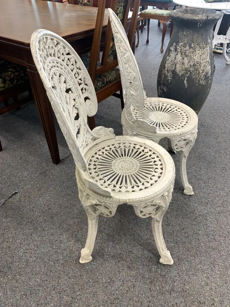 Pair of Ornate White Aluminium Patio Chairs Image 1++