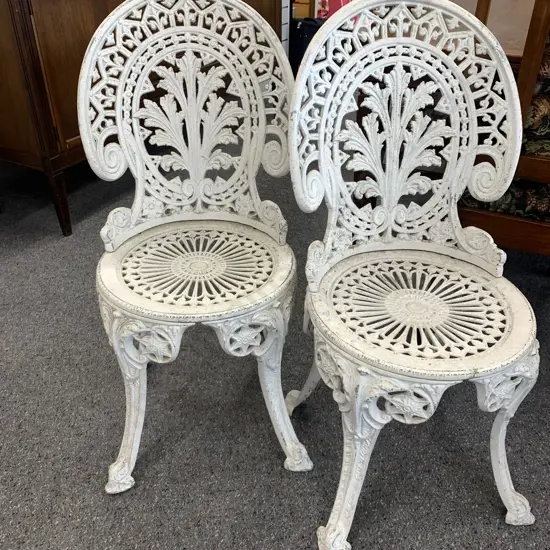 Pair of Ornate White Aluminium Patio Chairs
