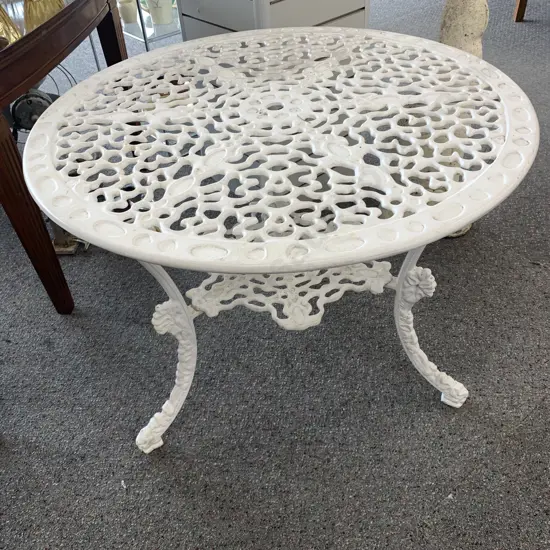 Henderson (NZ) Ornate White Aluminium Round 2 Tier Patio Table, 68 x 89cm