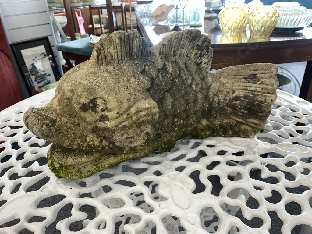 Vintage Ornamental Concrete Fish, 24 x 45cm Image 1++