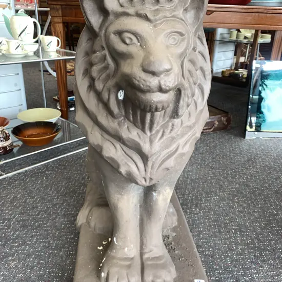 Concrete Sitting Lion Statue Painted Brown H74cm, W55cm, D33cm.