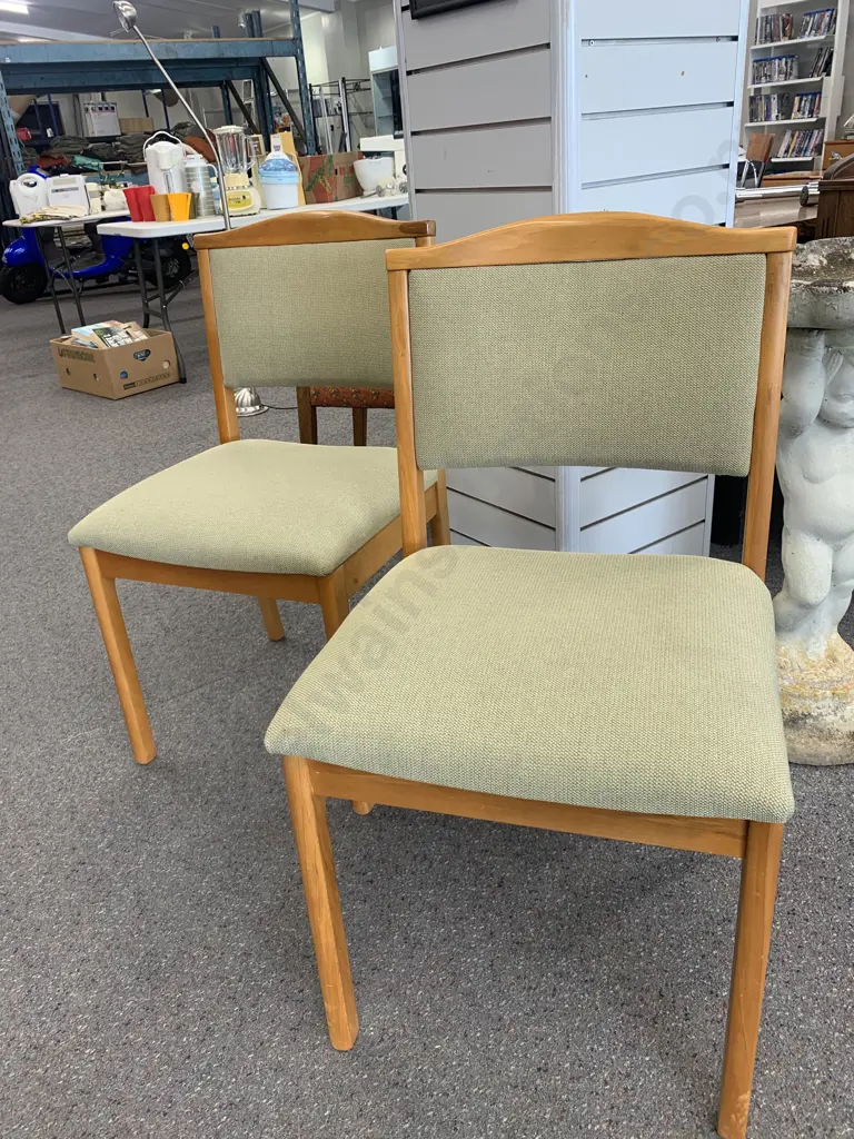 Pair of Rimu Dining Chairs With Avocado Coloured Upholstery Image 1++