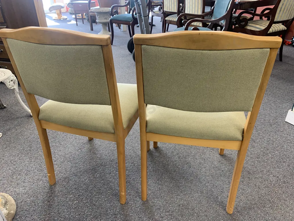 Pair of Rimu Dining Chairs With Avocado Coloured Upholstery Image 1++